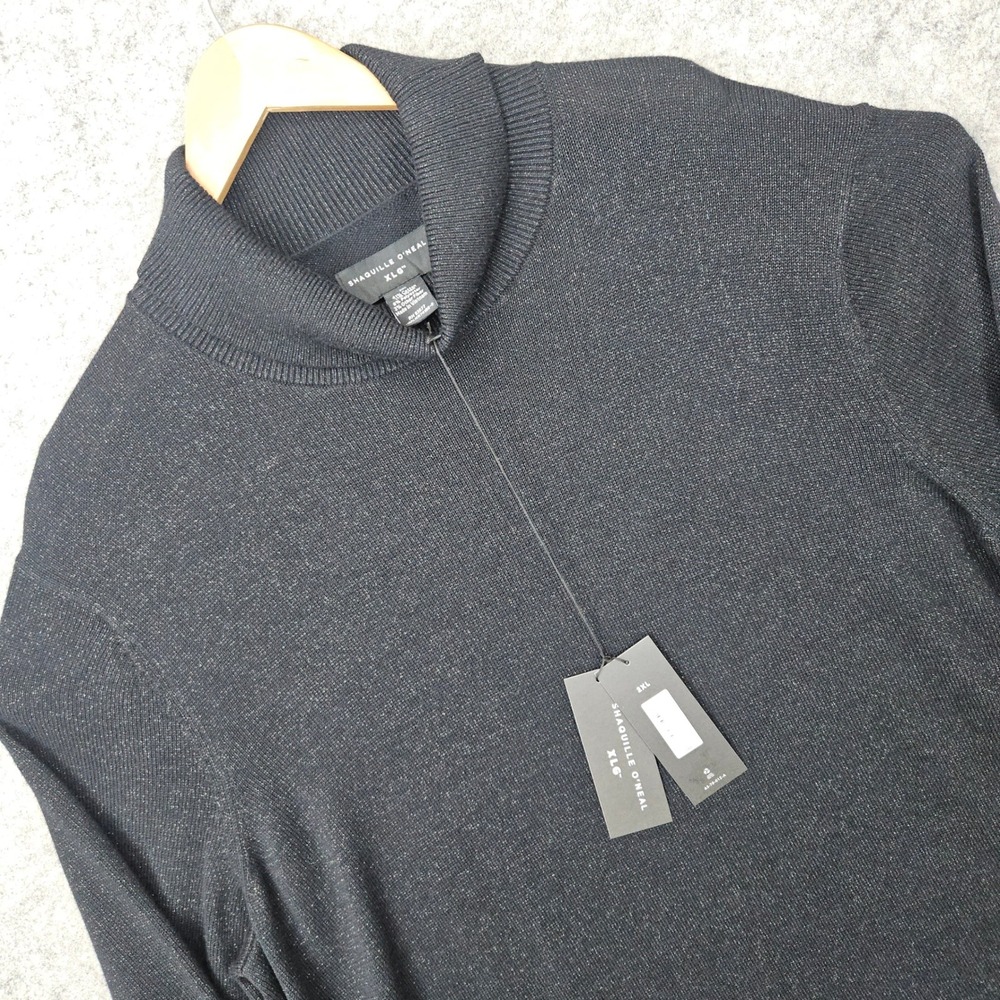 NEW Shaquille O'Neal XLG Turtleneck Sweater Men's 2XL Black Metallic Knit NWT